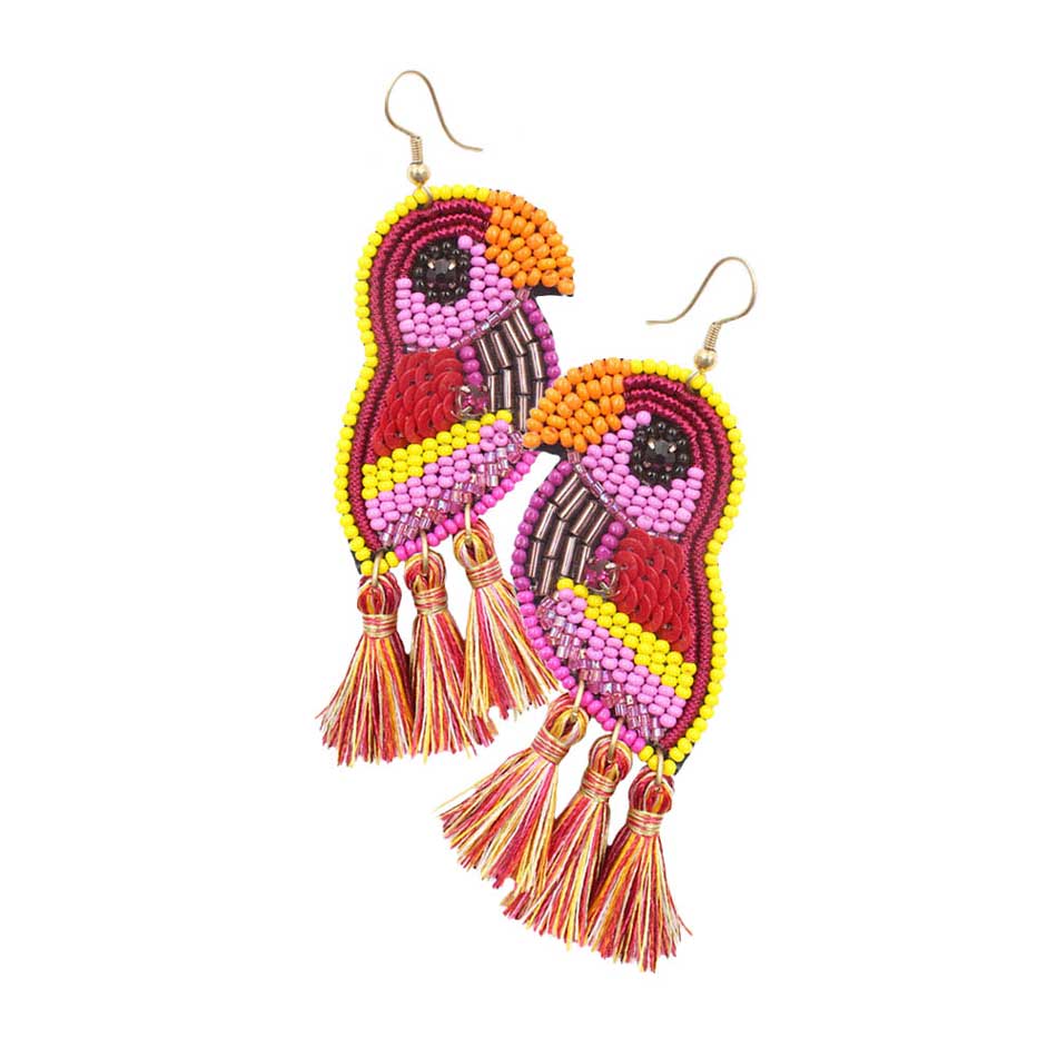 Multi Bead Sequin Parrot Tassel Earrings