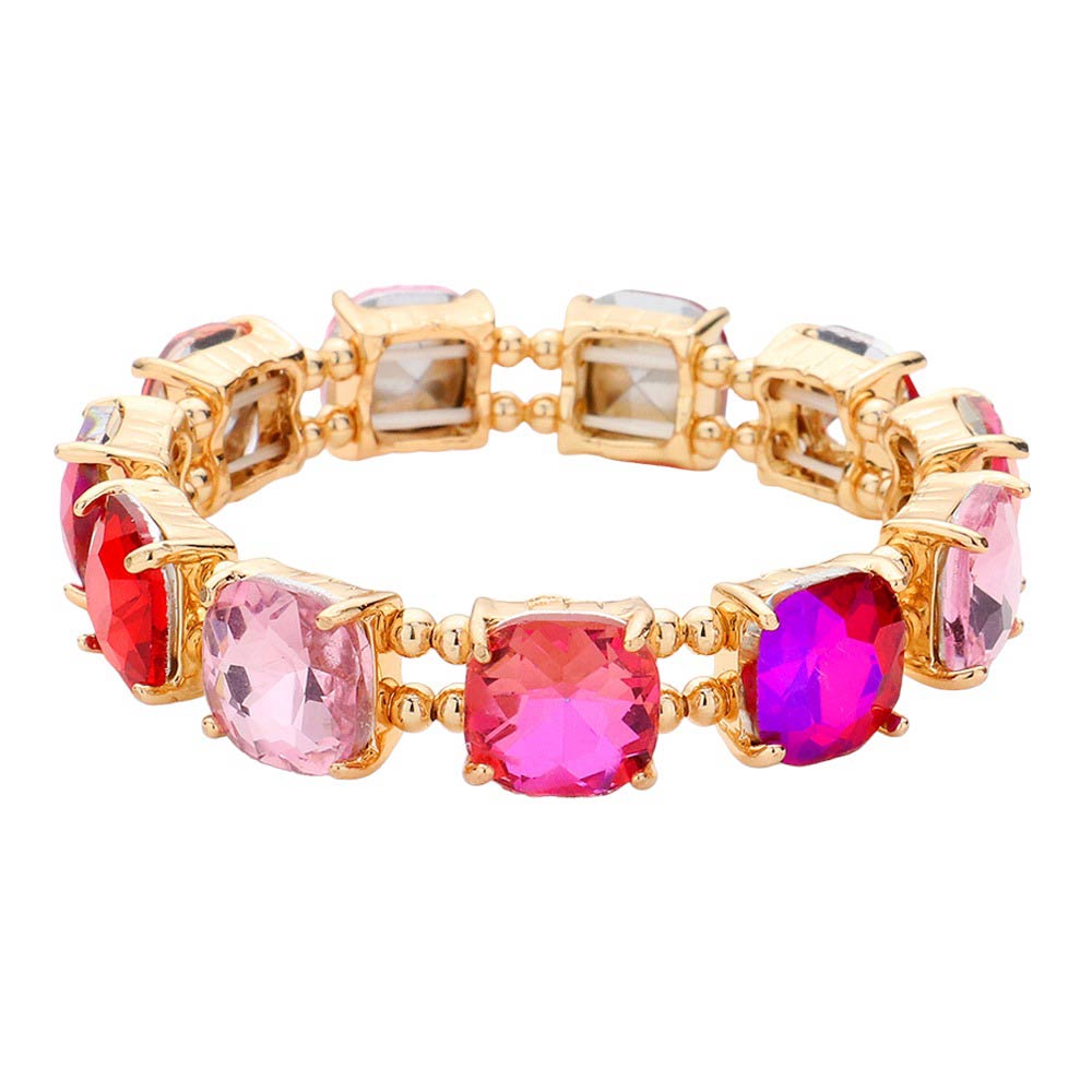 Women's Cushion Square Stone Stretch Evening Bracelet