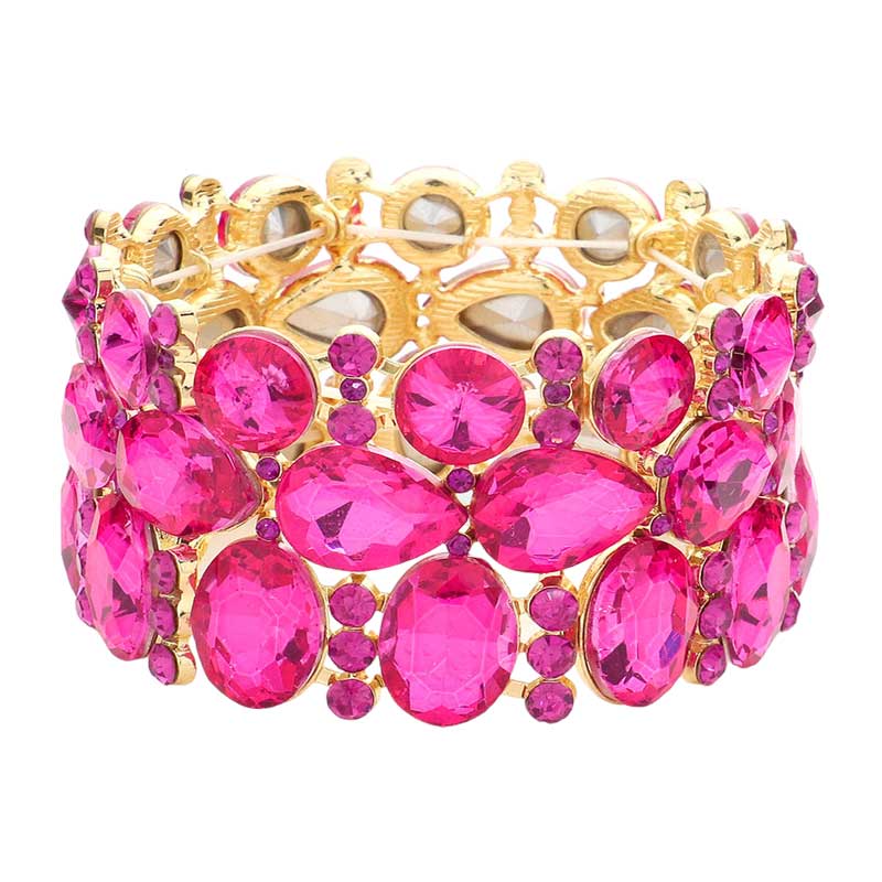 Women's Multi Stone Cluster Evening Stretch Bracelet