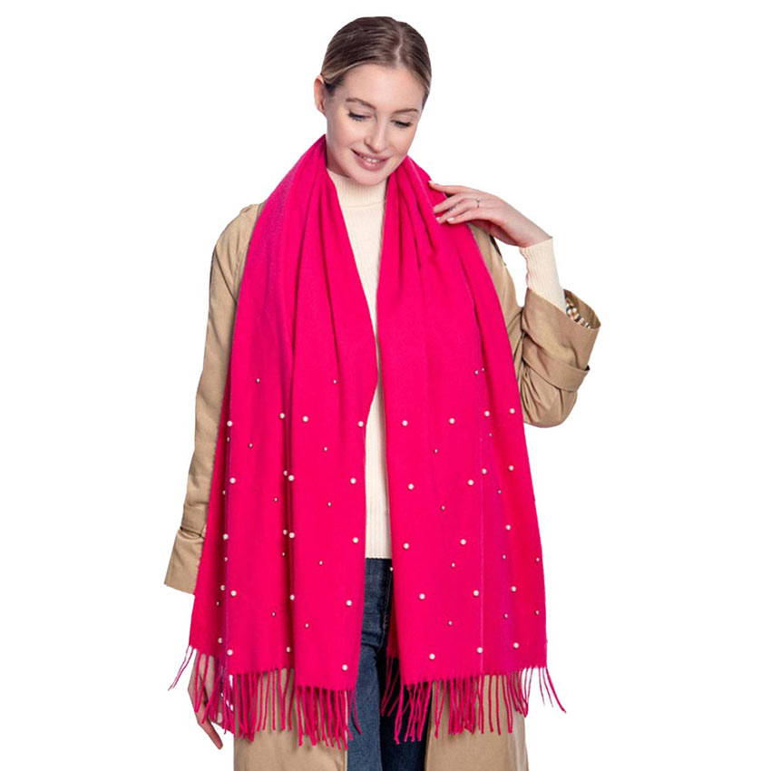 Pearl Embellished Solid Oblong Scarf
