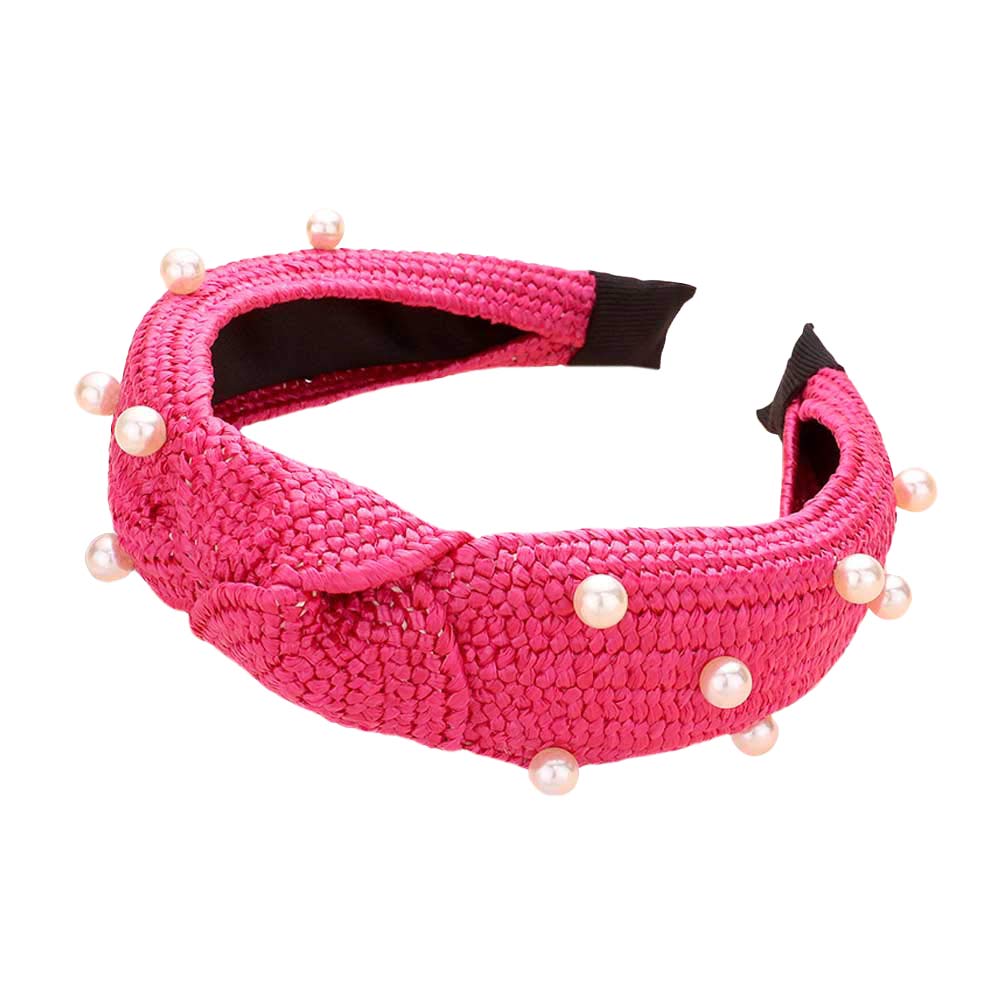 Pearl Embellished Straw Knot Burnout Headband
