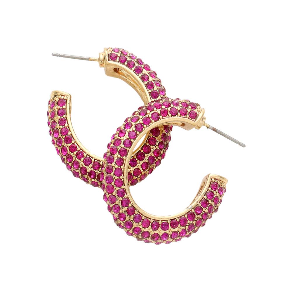 Rhinestone Embellished Oval Hoop Evening Earrings