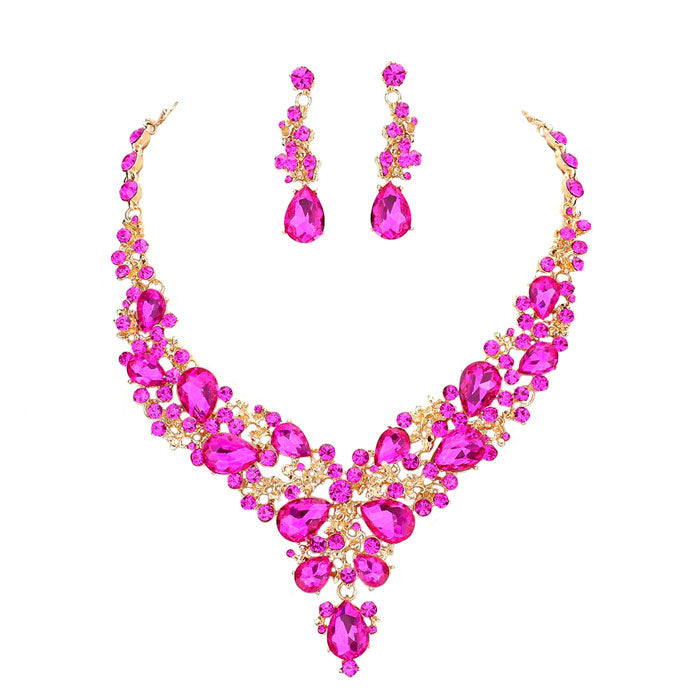 Round Teardrop Stone Accented Evening Necklace