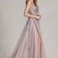 Nox Anabel G1149 Floor Length A-Line Tulle Gown with Slit