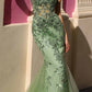 Nox Anabel G1258 Strapless Lace Applique Corset Bodice Mermaid Gown