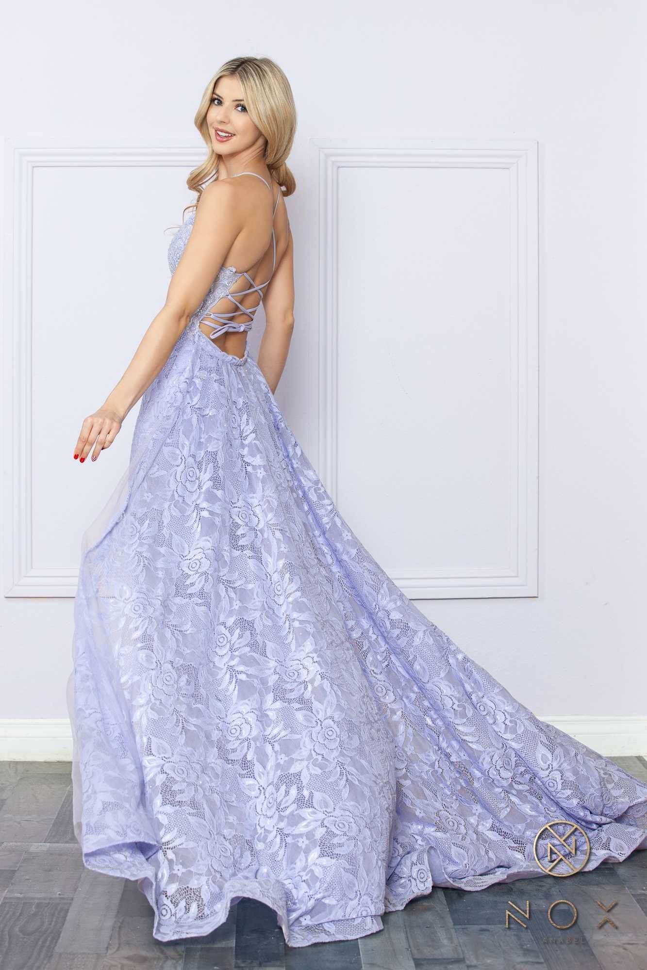 Nox Anabel G1353 Vestido largo de noche estilo bohemio sirena con cuello en V bordado