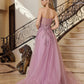 Nox Anabel G1371 Vestido Largo de Tul Corte A con Escote Corazón y Aplicaciones de Lentejuelas