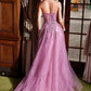 Nox Anabel G1371 Vestido Largo de Tul Corte A con Escote Corazón y Aplicaciones de Lentejuelas
