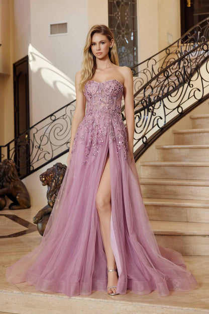Nox Anabel G1371 Vestido Largo de Tul Corte A con Escote Corazón y Aplicaciones de Lentejuelas