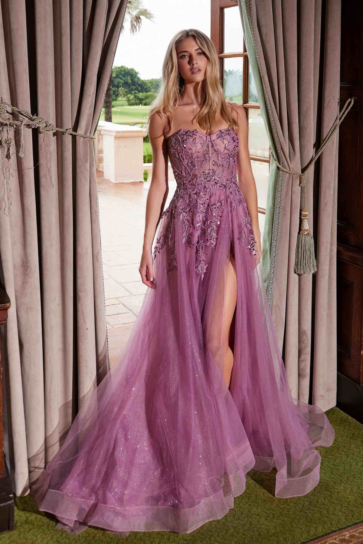 Nox Anabel G1371 Vestido Largo de Tul Corte A con Escote Corazón y Aplicaciones de Lentejuelas