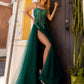 Nox Anabel G1405 Vestido de Gala Largo Corte A de Tul Brillante con Cuello Cuadrado y Espalda Abierta