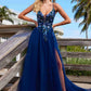 Nox Anabel G1649 Lace-Up Deep V-Neck A-line Dress with Sequin Applique