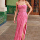 Vestido sin tirantes Nox Anabel G1650 con bordado semi-corazón y abertura