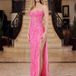 Vestido sin tirantes Nox Anabel G1650 con bordado semi-corazón y abertura
