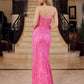 Vestido sin tirantes Nox Anabel G1650 con bordado semi-corazón y abertura