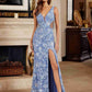 Vestido de escote en V profundo completamente abalorios y cintura con flecos Nox Anabel G1651