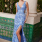 Vestido de escote en V profundo completamente abalorios y cintura con flecos Nox Anabel G1651
