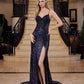 Vestido Nox Anabel G1655 con cordones, lentejuelas y cintura transparente con corsé