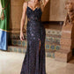 Vestido Nox Anabel G1655 con cordones, lentejuelas y cintura transparente con corsé