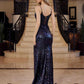 Vestido Nox Anabel G1655 con cordones, lentejuelas y cintura transparente con corsé