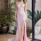 Vestido Nox Anabel G1655 con cordones, lentejuelas y cintura transparente con corsé