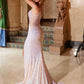 Vestido Nox Anabel G1655 con cordones, lentejuelas y cintura transparente con corsé