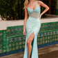 Vestido Nox Anabel G1656 de Encaje con Lentejuelas, Transparencias, Corsé y Abertura