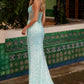 Vestido Nox Anabel G1656 de Encaje con Lentejuelas, Transparencias, Corsé y Abertura