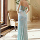 Vestido Nox Anabel G1656 de Encaje con Lentejuelas, Transparencias, Corsé y Abertura