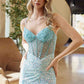 Vestido Nox Anabel G1656 de Encaje con Lentejuelas, Transparencias, Corsé y Abertura