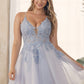 Nox Anabel G785 Short A-Line Tulle Skirt Embroidered Bodice V-Neck Dress