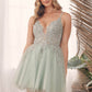 Nox Anabel G785 Short A-Line Tulle Skirt Embroidered Bodice V-Neck Dress