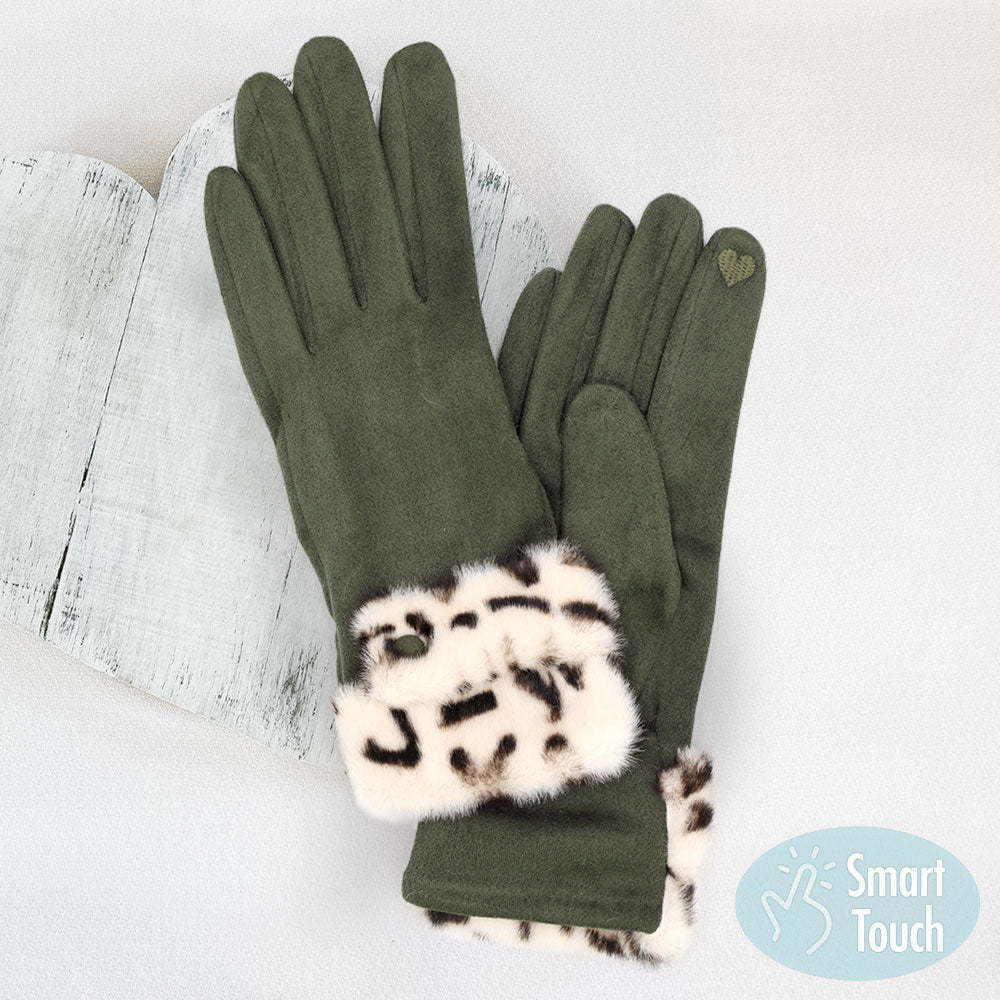 Leopard Faux Fur Cuff Smart Touch Gloves