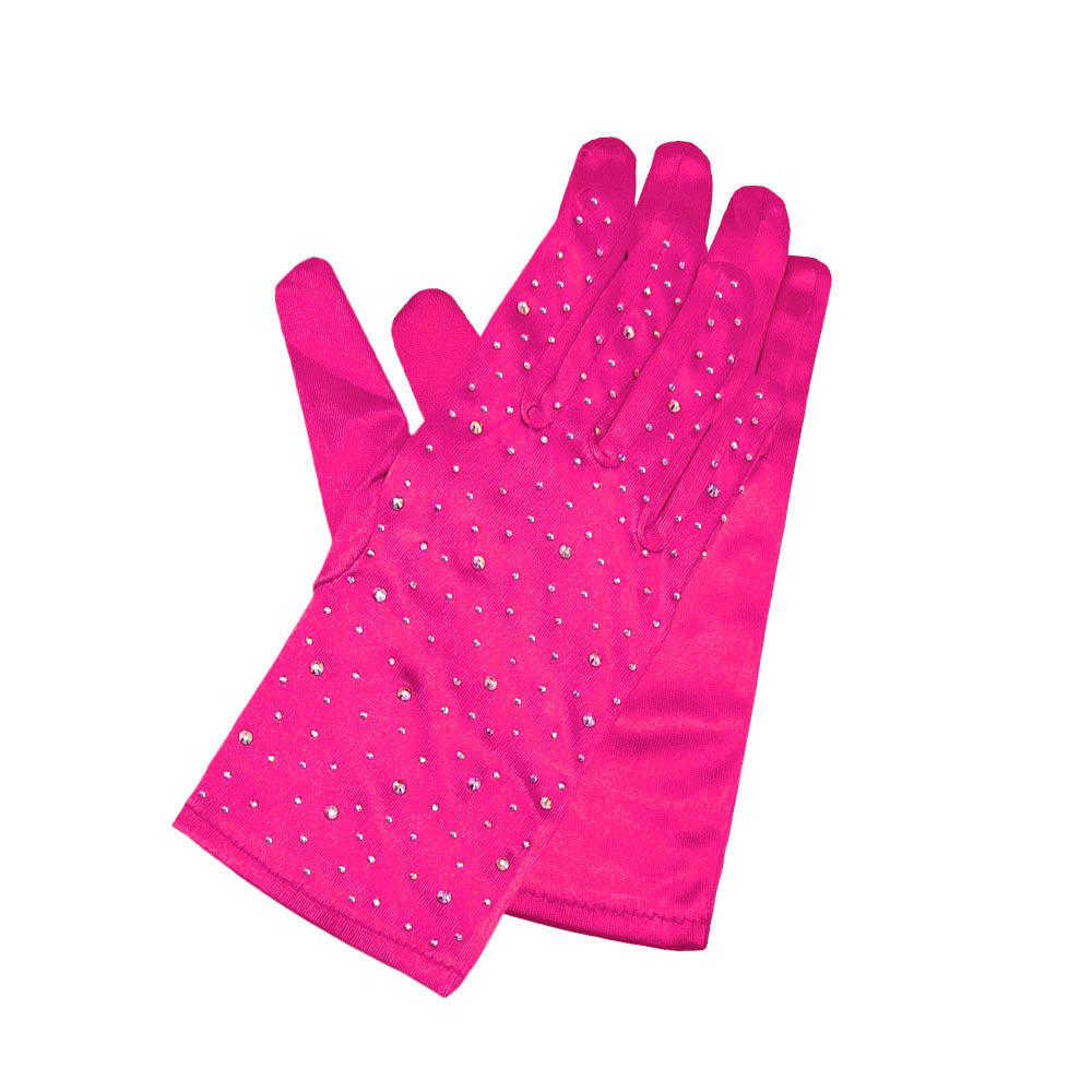 Stone Embellished Dressy Satin Wedding Gloves