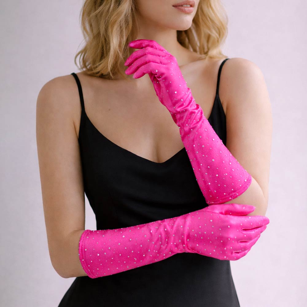 Rhinestone Embellished Evening Long Gloves