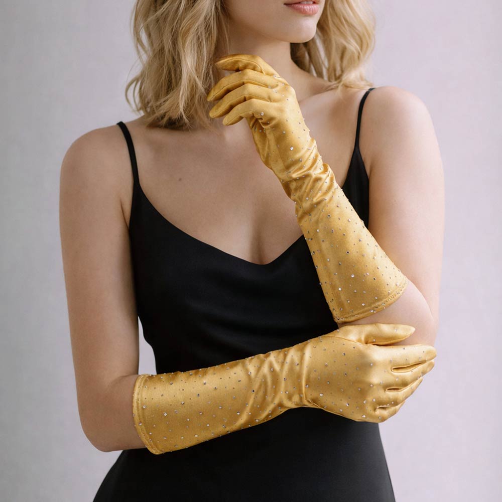 Rhinestone Embellished Evening Long Gloves