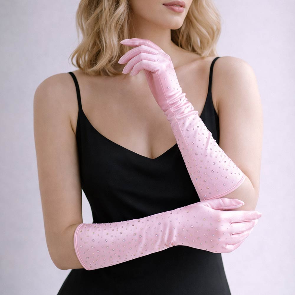 Rhinestone Embellished Evening Long Gloves
