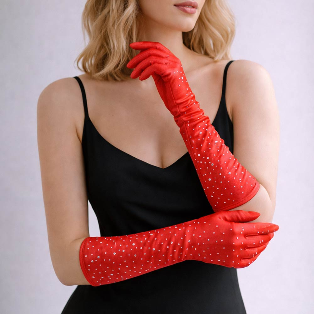 Rhinestone Embellished Evening Long Gloves