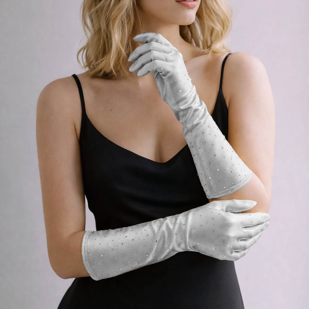 Rhinestone Embellished Evening Long Gloves