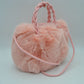 Plush Faux Fur Bucket Handbag with Braided Handles and Long Strap