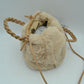 Plush Faux Fur Bucket Handbag with Braided Handles and Long Strap
