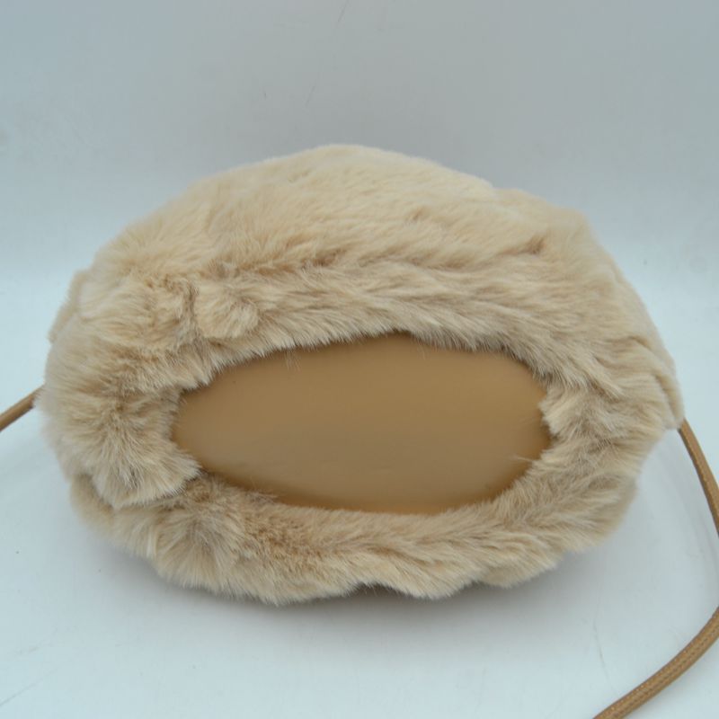 Plush Faux Fur Bucket Handbag with Braided Handles and Long Strap