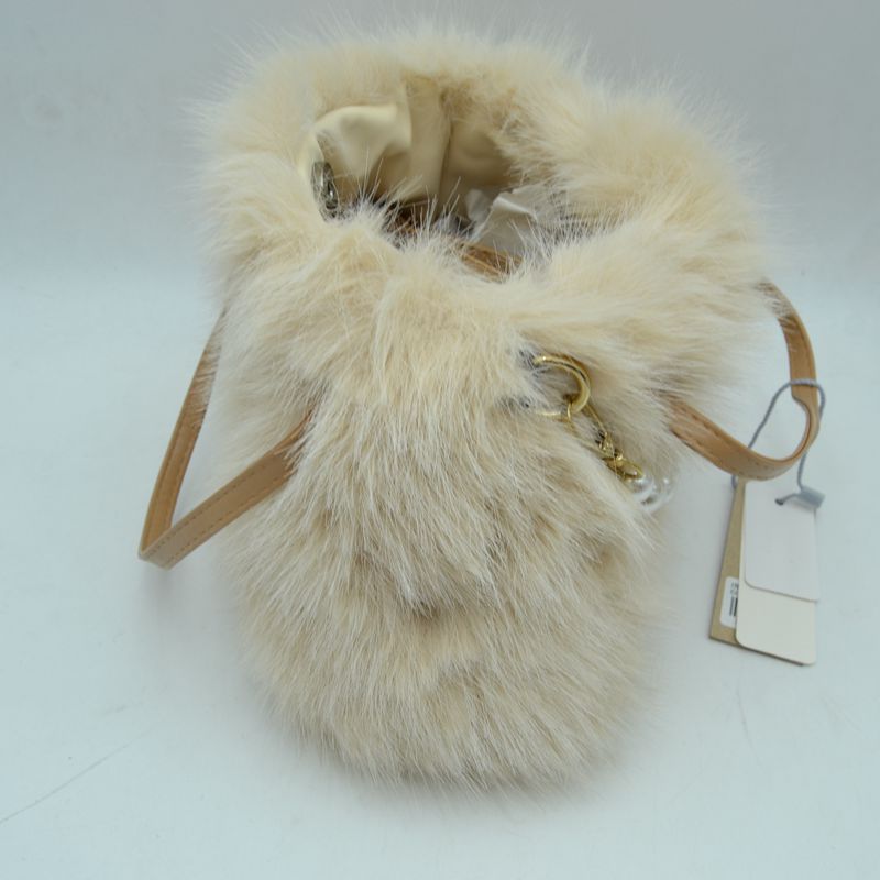 Plush Faux Fur Handbag with Pearl Bead Accent and Dual Straps