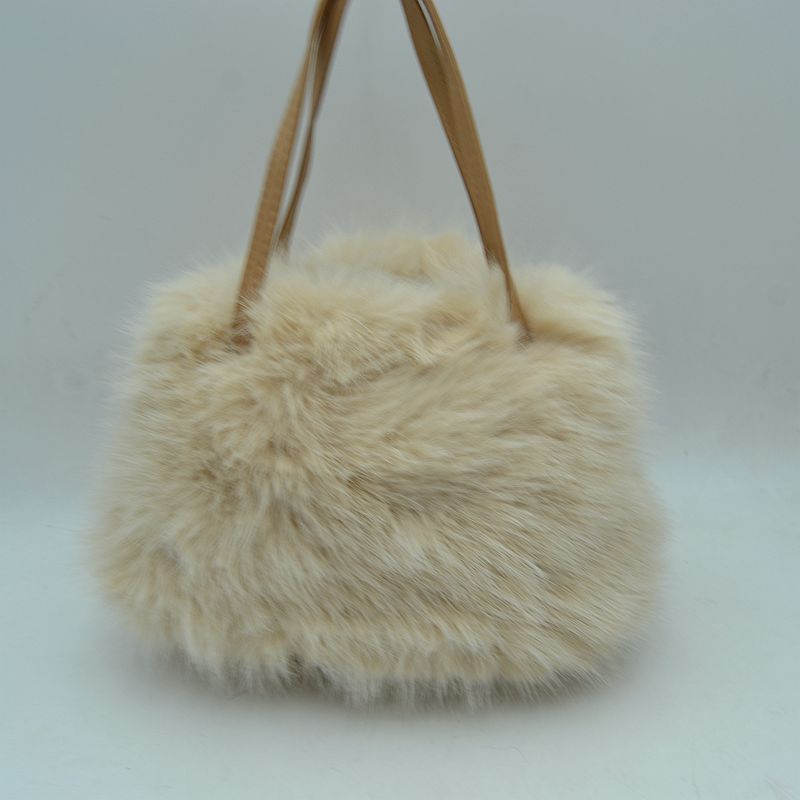 Plush Faux Fur Handbag with Pearl Bead Accent and Dual Straps