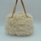 Plush Faux Fur Handbag with Pearl Bead Accent and Dual Straps