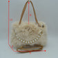 Plush Faux Fur Handbag with Pearl Bead Accent and Dual Straps