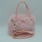 Plush Faux Fur Handbag with Pearl Bead Accent and Dual Straps