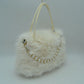 Plush Faux Fur Handbag with Pearl Bead Accent and Dual Straps