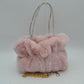 Plush Faux Fur Handbag with Rhinestone Handles and Chain Strap