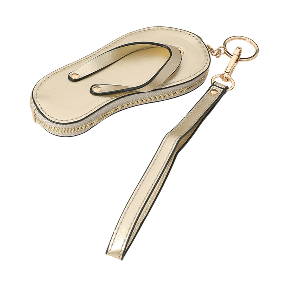 Faux Leather Flip-flop Mini Wristlet Bag Charm Coin Purse